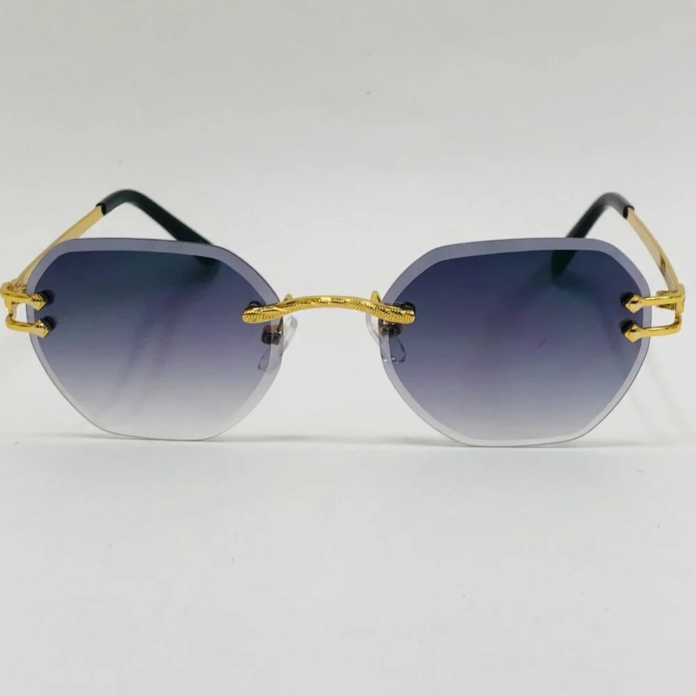 Men Sunglasses Black Lens Rimless Fashion Retro Shades‎ Gold Metal Lentes Gafas